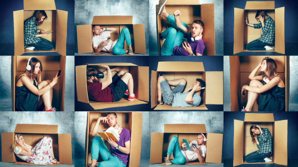 people inside boxes