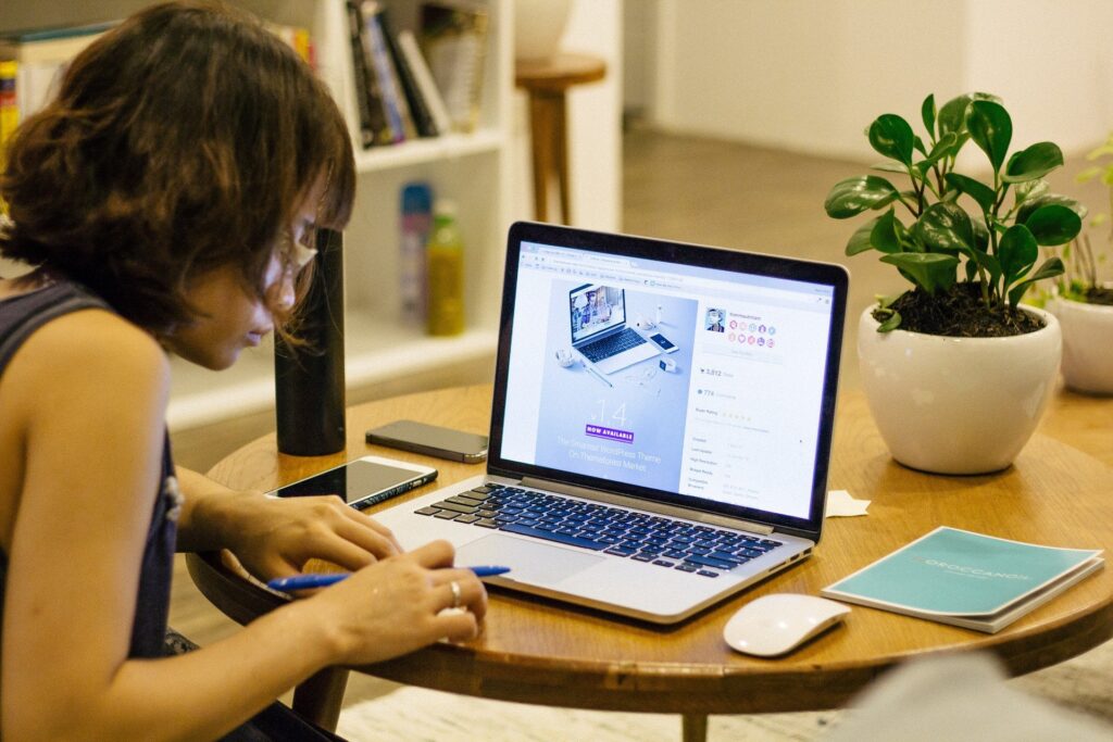 a girl working from her home